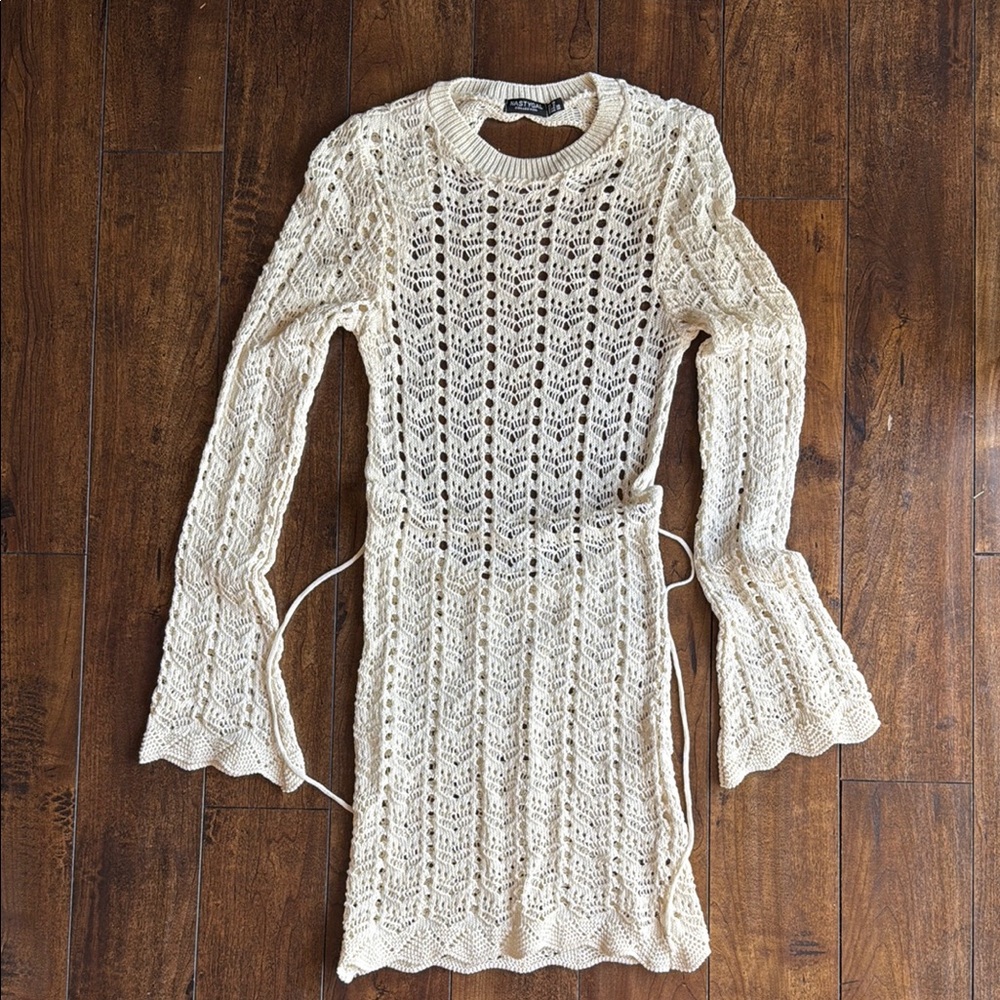 Cream Knit Long Sleeve Dress